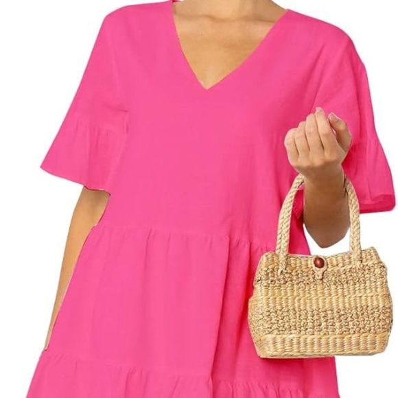 FANCYINN Cute Shift Tunic Dress Ruffle Swing Babydoll Size Large - Picture 5 of 5
